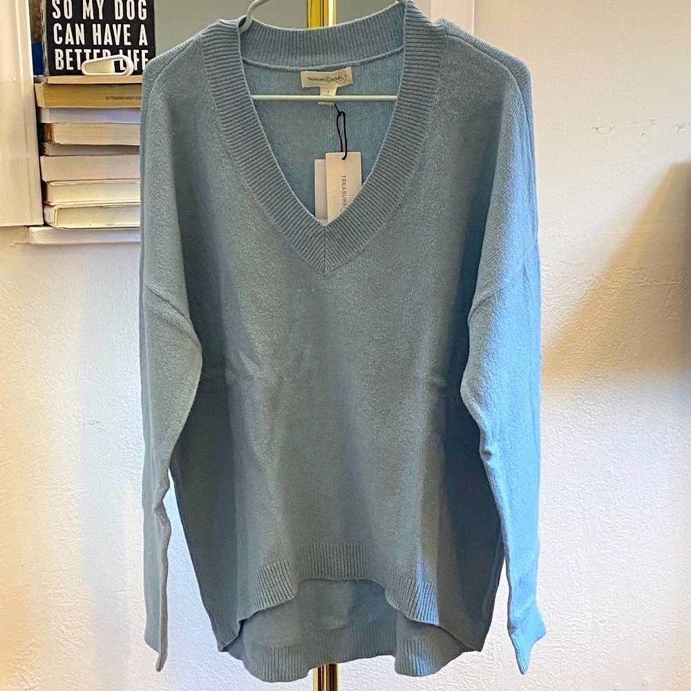NWT Treasure & Bond Blue Basalt V-Neck Sweater
